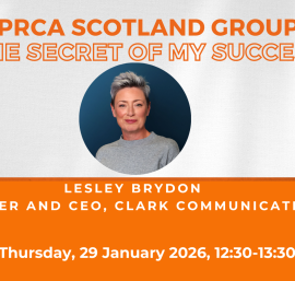Graphic displaying information about Secrets of my Success with Lesley Brydon, Founder and CEO of Clark Communications